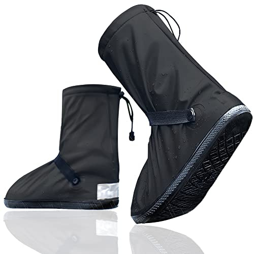 Ojostern Shoe Covers Reusable Waterproof Overshoes Shoe Protector Covers for Rain for Outdoors with Rubber Sole Unisex Black 43-44