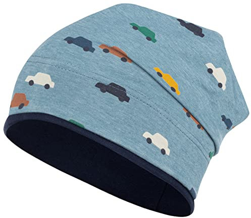 Smarilla Jungen Mütze Übergangsmütze Beanie Fahrzeuge Frühling Herbst Baumwolle, Größe: 50-52, Farbe: Auto-Hellblau