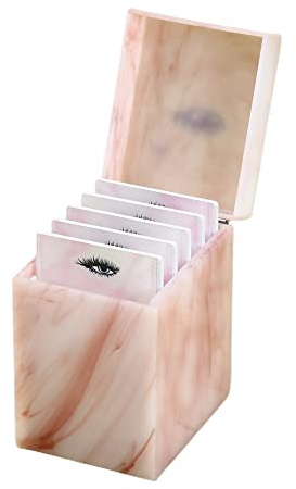 LIXIMMAZN 5 Layers Acrylic Eyelash Storage Box, Makeup Eyelashes Extension Close-Packed Display with 5 Pallets, Grafting False Eyelashes Glue Pallet Holder Display Organizer (5 Layer Marble Pink)