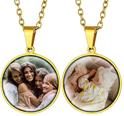 Supcare Damen Doppelseitig Foto Personalisiert Erkennungsmarke Dog Tags Halskette aus Edelstahl Rund Anhänger Militär Police Armee Kette für Frau Jungen mit Geschenkebox Rund-Gold