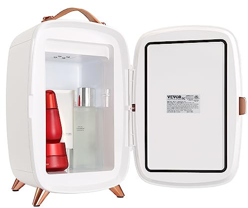 VEVOR Mini Kühlschrank 6L Tragbarer Gespiegelter Mini Gefrierschrank, Kühlschrank Klein mit LED-Beleuchtung, 9V DC Minikühlschrank, Kleiner Kühlschrank Weiß, Mini kühlschrank für Büro, Schlafzimmer