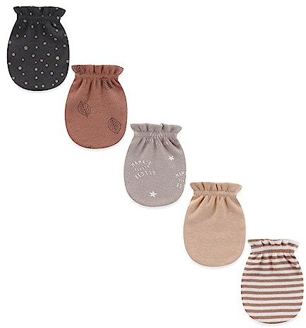 Ecojoy Newborn Baby 5 Mützen und 5 Paar Kratzfeste Fäustlinge für Babys Jungen und Mädchen, Alter 0-6 Monate 100% Baumwolle