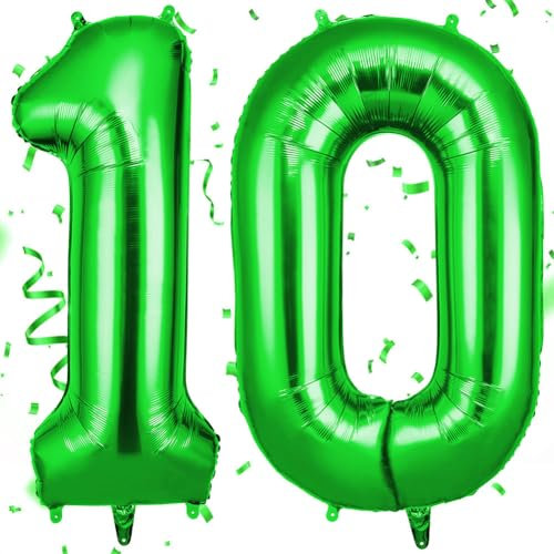 OFFCUP Palloncini Compleanno Verde 101 CM, Palloncino Numero 10, Foil Palloncini Numeri, Giganti Palloncini Numeri, Decorazioni Festa Compleanno, Gonfiabili Pallone per Anniversario