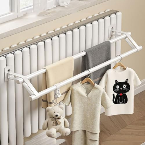 YDkjwjw Stendibiancheria per Radiatore da Balcone, Stendibiancheria Regolabile con Bracci Mobili E 8 Ganci/Clip, Stendibiancheria per Ringhiera Davanzale Finestra Interna Ed Esterna