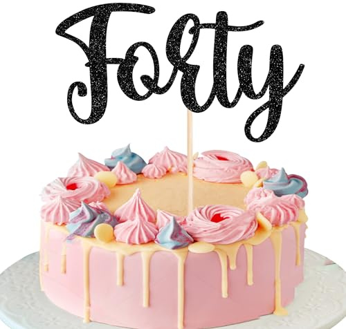 Xsstarmi 1 Pack Forty Birthday Cake Topper 40th Birthday Cake Topper Black 40th Birthday Decorations for Women Men Wedding Anniversary Birthday Party Cake Decorations