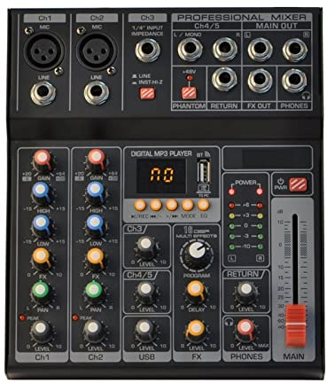 UHJKLA Audio Mixer, Portable Bluetooth USB Play Record 5 Channel PC Playback Guitar 2 Mono 1 Stereo Professional Mixer Audio Quality