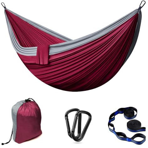 Hamac Camping Outdoor Hamacs 2 Personnes 300 x 200 cm Ultraléger Portable Voyage Hamac jusqu'à 300 kg de Charge Jardin Plage Double hamac Parachute Nylon Respirant Hammock