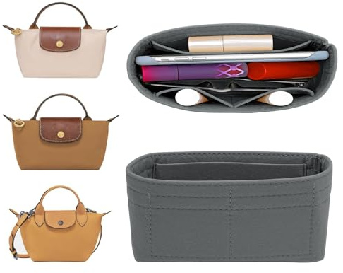 Felt Mini Organizer Insert for Longchamp mini XS Bag,Purse Organizer Insert For Handbag (LightGrey)