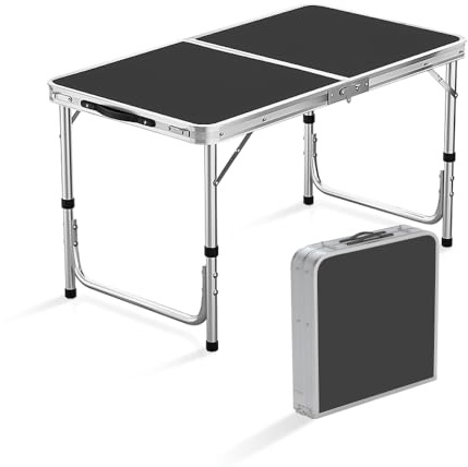 hzexun Klappbarer Multifunktionstisch Mehrzwecktisch Campingtisch, Höhenverstellbarer,Robuster und tragbarer Klapptisch für drinnen und draußen,Partys und Campen im Garten,Schwarz 120 x 60 cm
