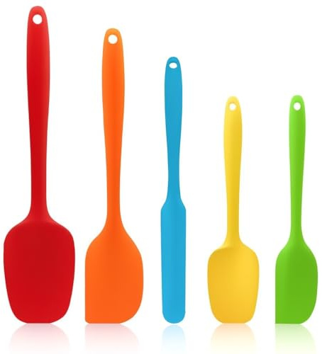5 PCS Teigschaber Silikon,Silikonschaber Hitzebeständig Für Küche Und Backen, Flexibler Küchenschaber & Silikonlöffel, Lebensmittelechter Teigspatel & Silikonlöffel Zum Kochen & Rühren