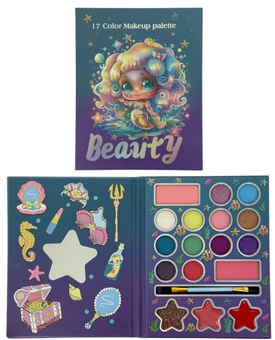 HISUNBEN Juego de maquillaje infantil, 17 colores, juego de maquillaje infantil, lavable, seguro y no tóxico, adecuado para Navidad, cumpleaños, regalos de carnaval para niños