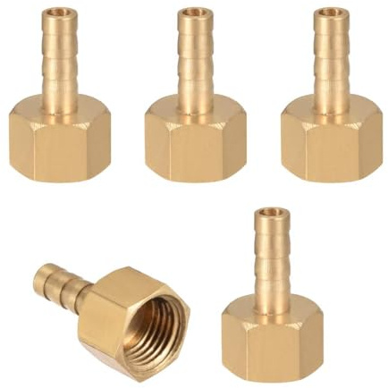 TA-VIGOR Brass Barb Hose Fitting Coupler, 6mm Barb G1/4 Female Thread Pipe Fitting Adapter, Hose Pipe Barb Tail Connector for Garden Plumbing Air Water Oil - 5PCS