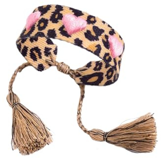 LIANCHEN Armband damtyg, vävt armband leopardmönster, flätat vänskapsarmband, böhmiskt tygarmband, tofs vävt armband, 16–26 cm, unisex, Mittelgroße, snöre, Nej