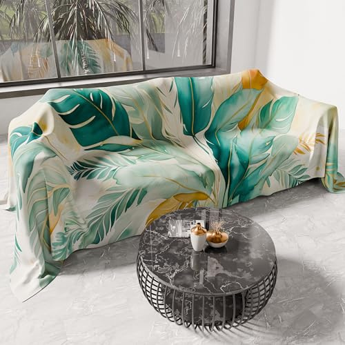 PETTI ARTIGIANI ITALIANI – Cubresofá Multiuso de Microfibra 360x270 cm, Diseño Palma Petróleo | Funda para Sofá Antimanchas, Colcha y Cubremesa | Protector Lavable para Sofás y Muebles