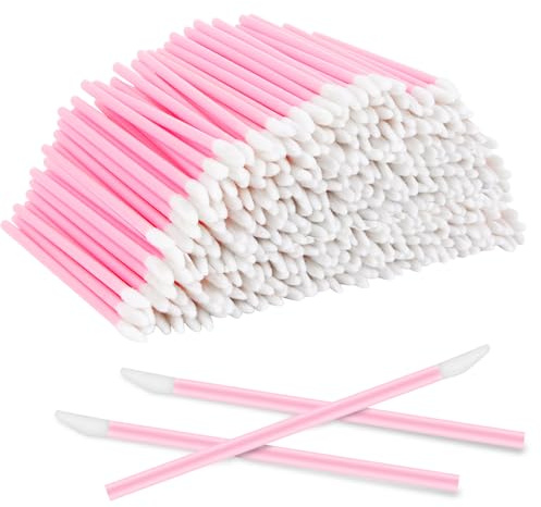 BQMEZRNUS 300pcs Disposable Pink Lip Brushes, Lipstick Applicators, Lip Gloss Wands, Concealer Brushes, Eyeshadow Applicator Tool