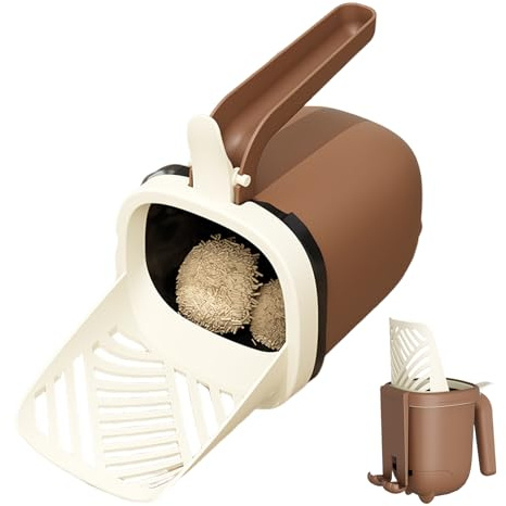 Pala para arena para gatos con soporte, colador para arena para gatos, contenedor de basura, para gatos, conejos, hámsters, perros, gatos, interior, exterior, viajes, apartamento