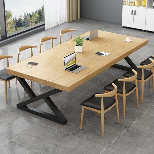 Großer Konferenztisch aus Massivholz, moderner Konferenzraum für Büro, Konferenzraum, Karbonstahl, dicke Oberseite, Beige, 180 x 75 x 70 cm, ideal für Business und Zusammenarbeit