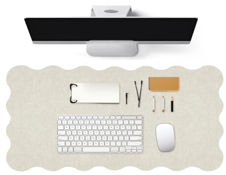 Icegrey Schreibtischunterlage Filz mit Wellenrand, Große Mausmat Schreibtischmatte für Laptop/Tastatur/Maus Schreibblock für Büro oder Heimbereich, Beige, 60x30cm
