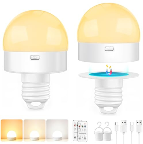Morotty Bombillas Led Regulables E27,2 piezas | Base Magnética Desmontable,Mando a Distancia y temporizador Para Lámparas de Mesa Sin Cableado,Mesitas De Noche,Campada