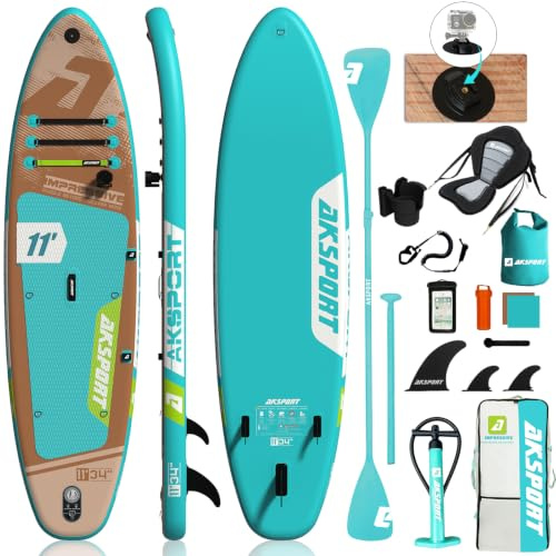 AKSPORT 335 cm aufblasbares SUP Board, 86 cm extra breit mit Premium-Zubehörset, rutschfestes Deck, Stand Up Paddling Board für Erwachsene und Jugendliche