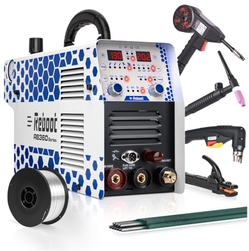 Reboot Poste à souder Aluminium 7-en-1 MIG TIG MMA Plasma. Inclut Pistolet Dévidoir et Torche TIG. Coupe Plasma 30A Non-HF. Double Tension 120/240V. Pour Carrosserie, Atelier et Extérieur
