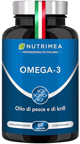Omega 3 | Krill Antartico | Olio di Pesce | 60 Capsule | Nutrimea | Funzione Cerebrale e Cardiaca | Alta Concentrazione di EPA/DHA e Astaxantina | Nuova Formula | Dosaggio Ottimale
