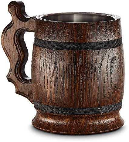Grande chope à bière en bois de chêne très résistante, robuste et longue durée avec doublure en métal Fabriquée à la main avec un artisanat et des matériaux de qualité