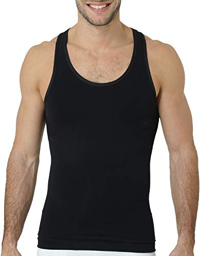 Osynlig BH Shapewear undertröja herr linne | body shaper funktionell skjorta herr | magkontroll män kompressionströja vit eller svart, svart, L