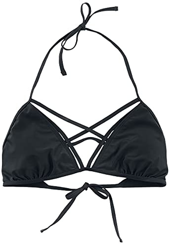 Gothicana by EMP Mujer Top de Bikini Negro Mix and Match con Tirantes Decorativos en la Parte Delantera M