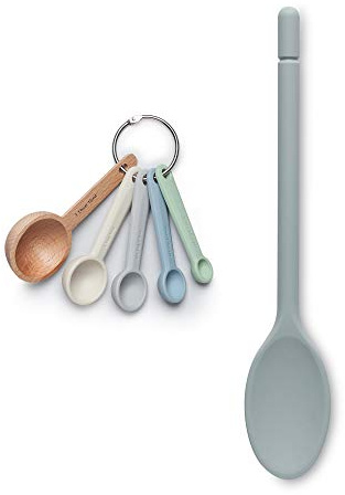 Zeal JSET13B Non-Stick Silicone Cooks Measuring Spoon 2-Piece Set, Duck Egg Blue/Neutral Mix