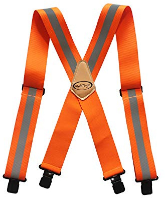 MELOTOUGH Work Suspenders Reflective Safety Hi Viz with Orange 2 Wide Adjustable Webbing and Elastic Braces X Shape with Very Strong Clips - Heavy Duty