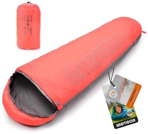 Sacco a Pelo Mummia Ideale per Bambini - Campeggio Viaggio Escursioni Trekking Albergo Treno - leggero Compatto Confortevole con Sacco a Compressione
