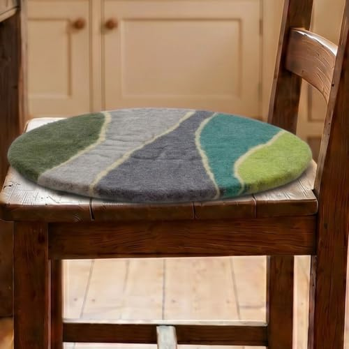 Filz Stuhlauflage, handgefertigtes rundes Meditationskissen, grün/bunt | 100 % Wolle, angenehmes Sitzgefühl, warm im Winter, kühl im Sommer, natürlicher Farbtupfer
