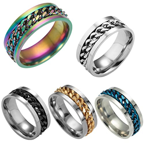 Daxlizy Lot de 5 anneaux en acier inoxydable vintage large avec chaîne 19-23 mm de diamètre intérieur - Anneaux rotatifs homme femme- Décapsuleur de bière - Anneau décapsuleur en acier inoxydable