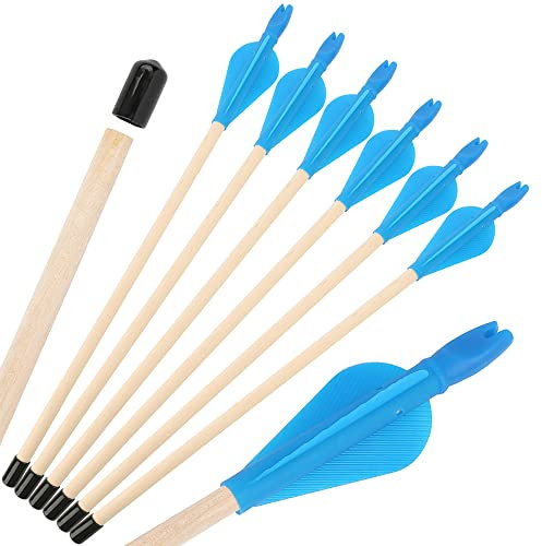 SHARROW 12pcs Flechas de Seguridad de Tiro con Arco, Flecha de Madera con Puntas de Flecha de Goma para Niños Principiantes Juego de Lanzamiento de Ollas (30cm, Tipo 2:Azul)