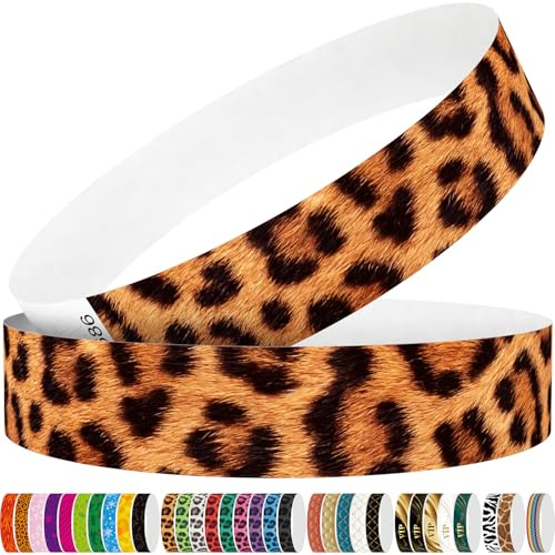 WM infinite Tyvek Wristbands for Events, Leopard Print, 3/4, 250 Pack