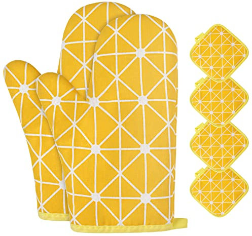 AUAUY Guanti da Forno, Presine e Guanti da Barbecue, Addensare Guanti da Forno a Microonde, Presine da Cucina Morbida in Cotone per Arrostire, Cuocere, Grigliare, Cuocere al Forno (Giallo)