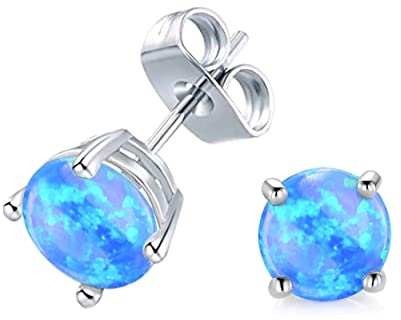 Bellitia Jewelry Damen Opal Ohrstecker 925 Sterling Silber Runde Opal Ohrringe Geschenk Schmuck Hypoallergene Ohrstecker Damen Mädchen für Muttertag Weihnachten Valentinstag