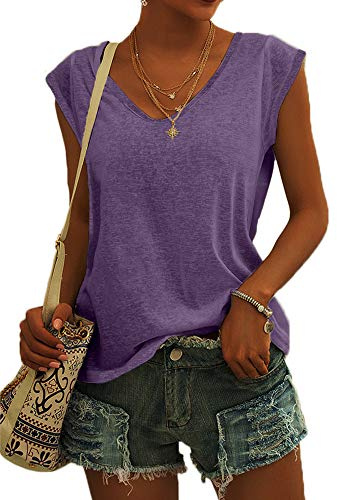 GeGekoko Damen T Shirt V-Ausschnitt Sommer Basic Top | Flügelärmeln,Loose Fit,Oversize,Oberteile,Locker,Tank Top,Casual,Kurzarm,Blusen,Elegant,Blusentop
