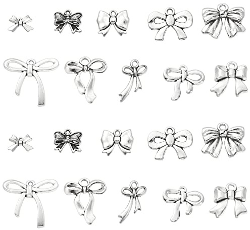 DanLingJewelry 100 Stück 10 Stile Vintage Schleife Charms Antik Silber Fliege Charms für DIY Halskette Armband Schmuckherstellung