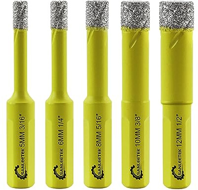 Secco Punte per Trapano Diamantate - 5pezzi 5/6/8/10/12mm Fresa Diamantata con Gambo Triangolo per Ceramica Gres Porcellanato Granito Marmo Quarzo SANLEETEK