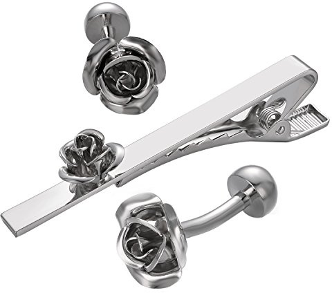RunootPR Krawattennadel Set Gold Silber Rose Krawattenklammer Manschettenknöpfe Personalisiert für Herren Hochzeit Geschäft Parteien Herrenschmuck mit Geschenkbox