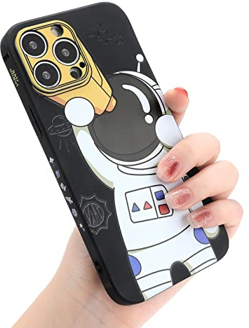 Yonds Queen for iPhone 15 Pro Max Cute Case, Cool Cartoon Astronaut Space Design Stylish Bumper Soft TPU Rubber Protective Anti-Slip Shockproof Creative Case(Black Telescope, iPhone 15 Pro Max)