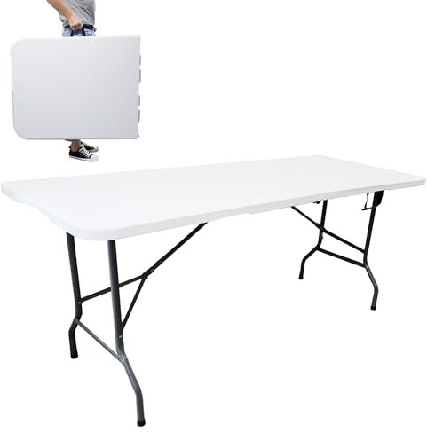 DIVCHI Folding Table 6ft 1.8M Heavy Duty Indoor Outdoor Garden Catering Foldable Tables for Camping BBQ Picnic Dinner Party (White)