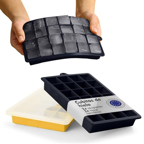 Blumtal Eiswürfelformen Silikon 2x24er - Eiswürfelform mit Deckel - Silikon Eiswürfelform für Eiswürfel 2,6 cm - 2 x Eiswürfelformen in M - BPA freier Ice Cube Maker 2x - Black Blue und Spicy Mustard