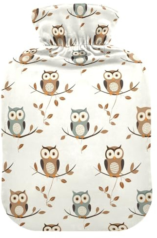 Doodle Wärmflasche mit Eulen-Motiv, weich, warm, für Winter, Bett, Hand, Hals und Schultern, 1 l