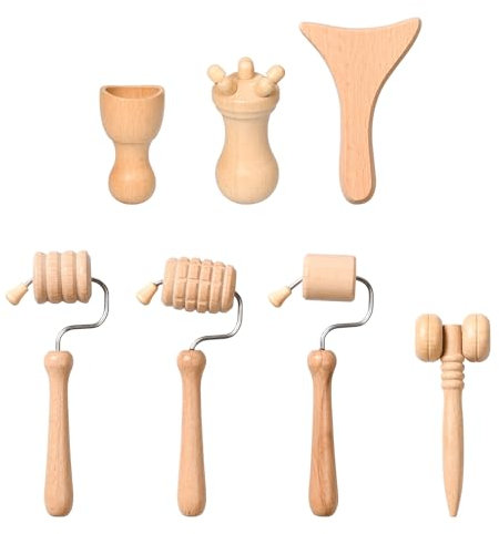 Pumwoy Wood Therapy Massage Tools, Wooden Massage Roller Massager Maderotherapy Wooden, Hand Wood Massager,Face Sculpting Tool Facial Roller for Body and Face (7)