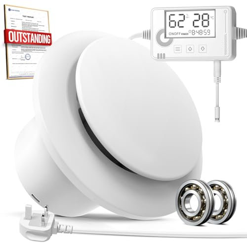 SBONNI 4 Inch Bathroom Extractor Fan with Timer, Humidistat, Thermostat – Powerful and Silent Ventilation Fan with Real-Time Humidity & Temp Display for Shower Toilet Ceiling Wall (With Plug)