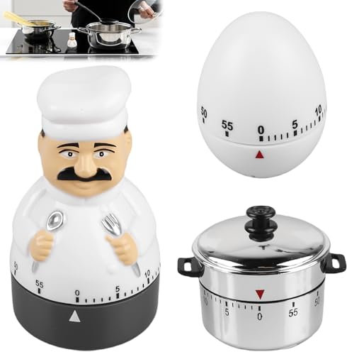 Asfrode 3 temporizadores mecánicos de cocina, 60 minutos de corta duración, reloj despertador de cocina con alarma fuerte, temporizador de huevos, temporizador de cocina, temporizador de huevos, reloj