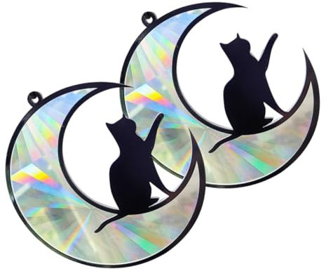 ULDIGI 2stücke Fensterhänger Mond Katze Dekoration Bunte Farbenspiele Für Fenster Und Wände Für Wohnräume Und